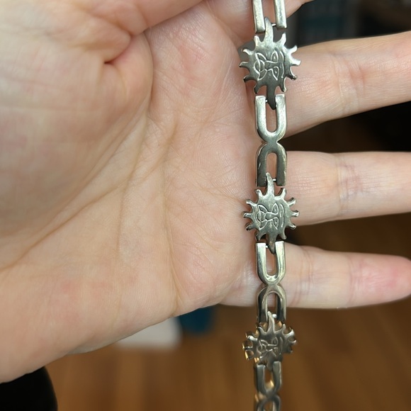 Vintage/antique Sterling Silver 8 Vintage Mexico Stamped Sterling Silver Heavy Sun Motif Bracelet
